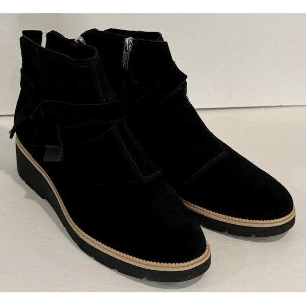 Toms Womens Black Marlow Boots Water Repellent Wedge 1.5